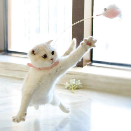 Funny Cat Collar Toy Feather Teaser Stick Interesting Automatic Cat Toy Foot Interactive Cats Teaser Feather Kitten Toys-0